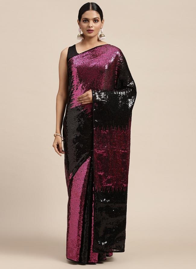 Georgette Magenta Party Wear Sequins Work Saree